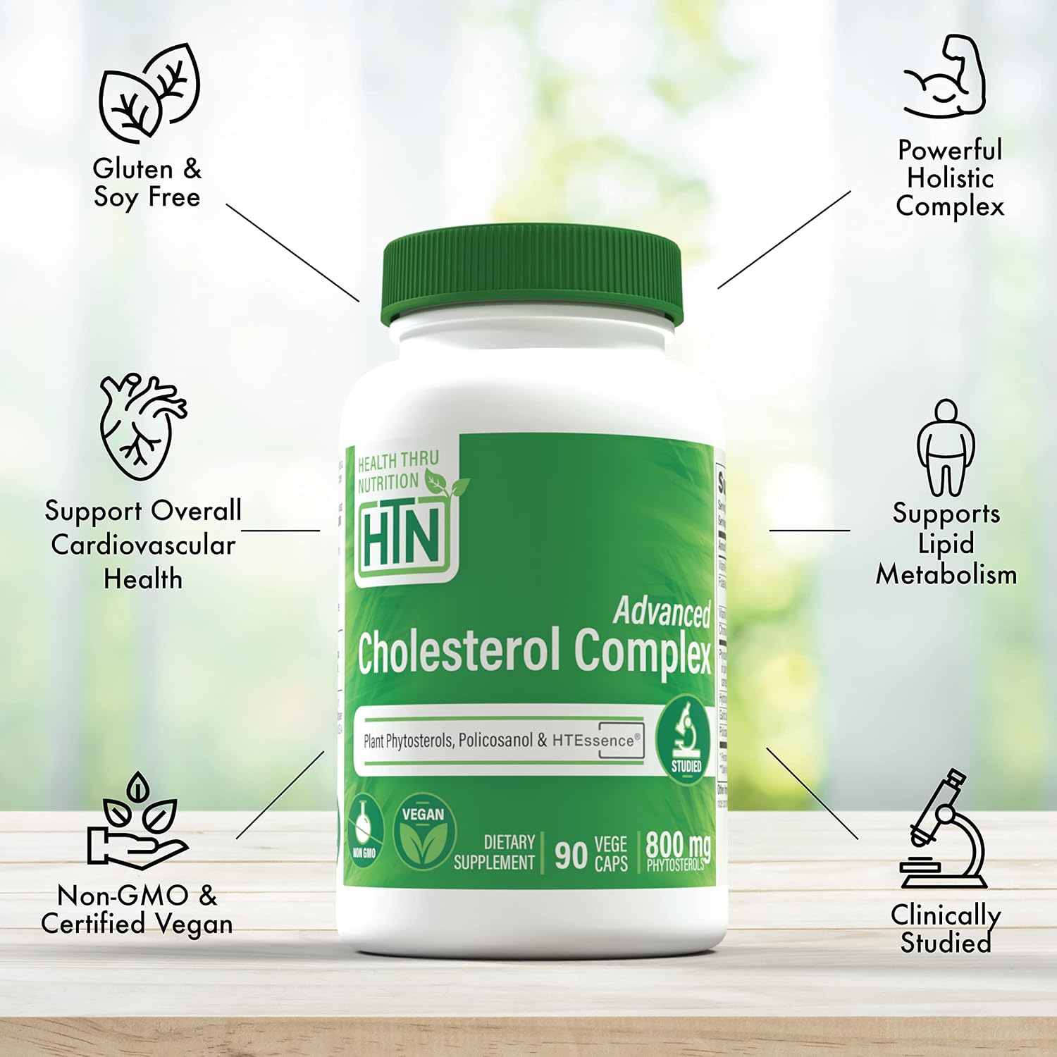Advanced Cholesterol Complex – Heart Health & Lipid Metabolism Support with Phytosterols, Policosanol, Hydroxytyrosol, Chromium – Vegan, Non-GMO (90 Capsules) - görsel 3