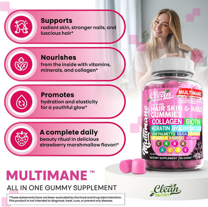 Clean Nutraceuticals Biotin Collagen Keratin Gummies | Hair, Skin and Nails Vitamins for Women's | Hyaluronic Acid Bamboo – Image 5
