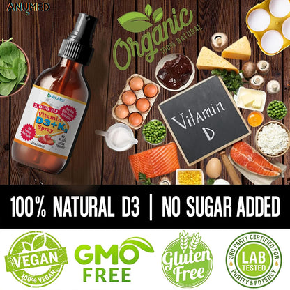 Vitamin D3 and K2 5,000 IU Liquid Spray with Vitamin A and Organic MCT Oil (Strawberry, 60 mL)
