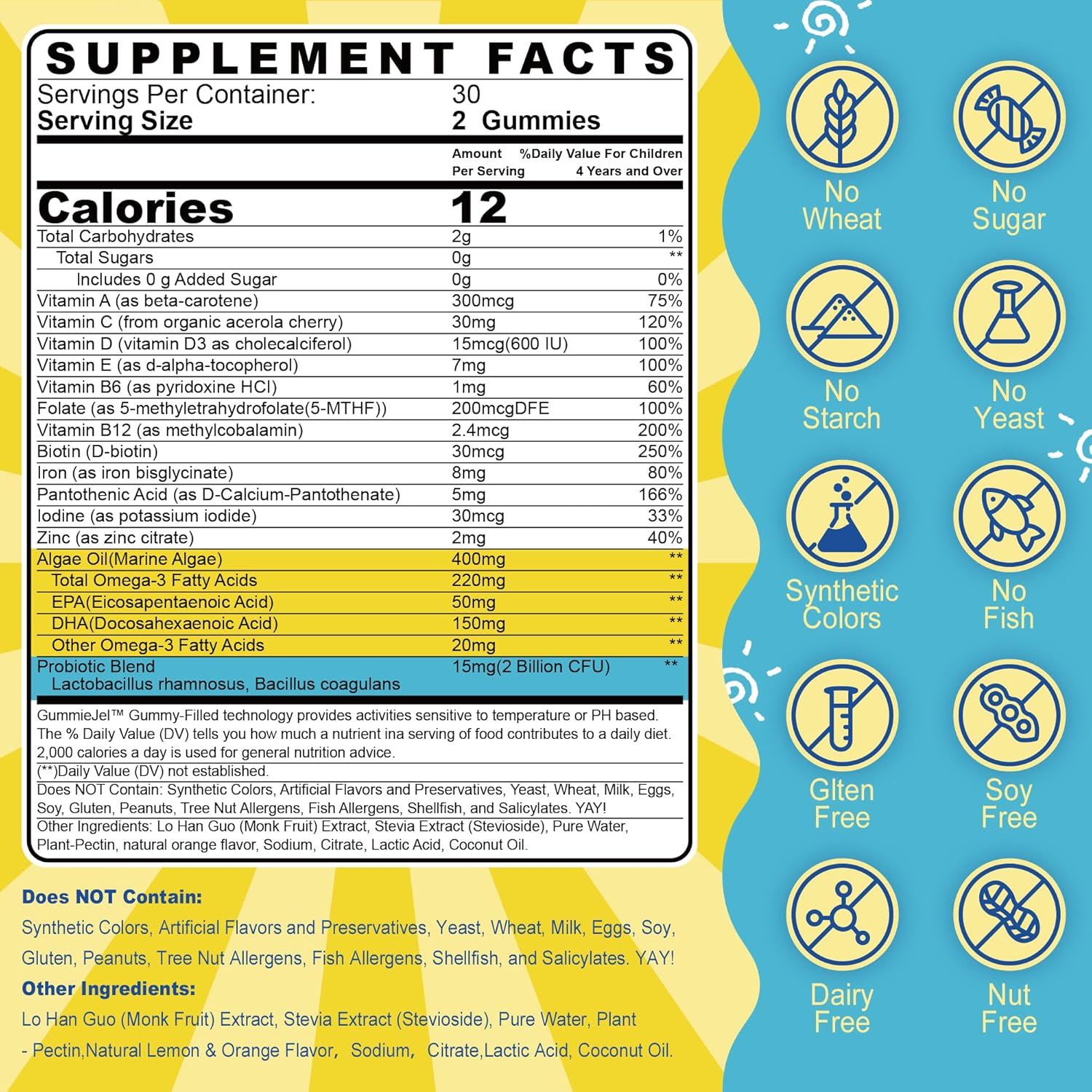Kids Multivitamin Gummies with Iron – Sugar-free – Daily Vitamins + Probiotics & Algae Omega 3 - görsel 2