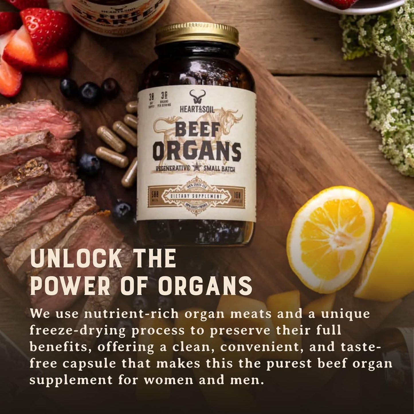 HEART & SOIL 100% Grass Fed Beef Organs Supplement (Liver, Heart, Kidney, Pancreas & Spleen) – 3000mg – 180 Capsules - görsel 6