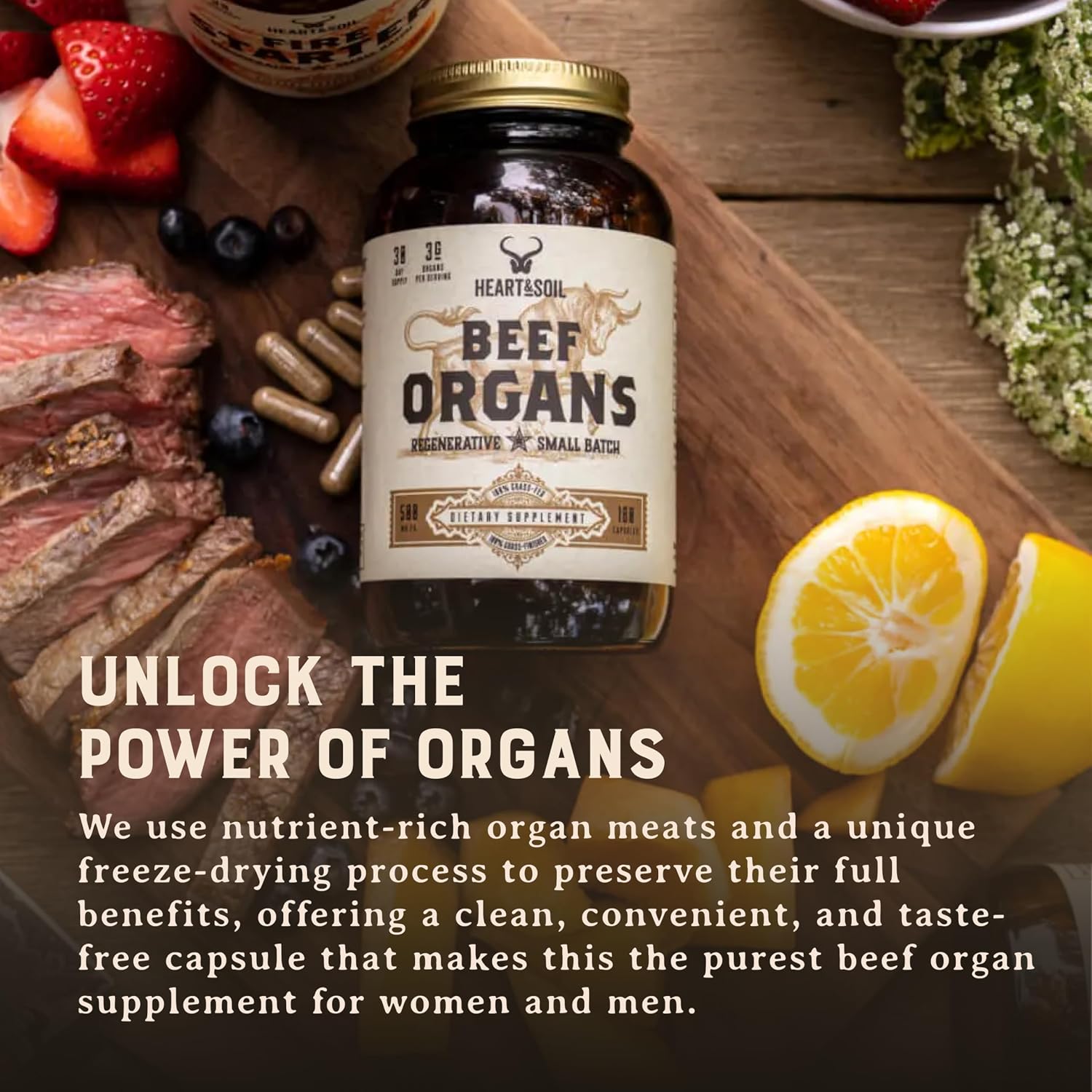 HEART & SOIL 100% Grass Fed Beef Organs Supplement (Liver, Heart, Kidney, Pancreas & Spleen) – 3000mg – 180 Capsules - görsel 6
