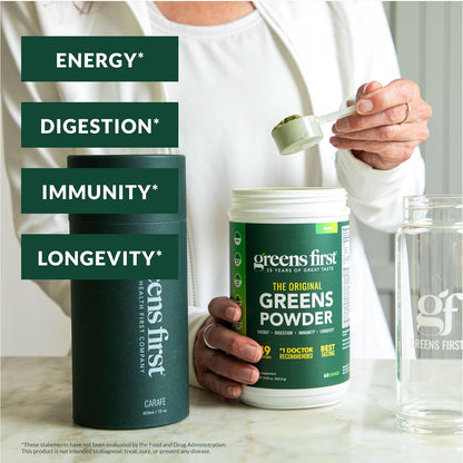 Greens First Gift Set – Organic Greens Powder Mint & Limited Edition Glass Carafe (30 Serves)