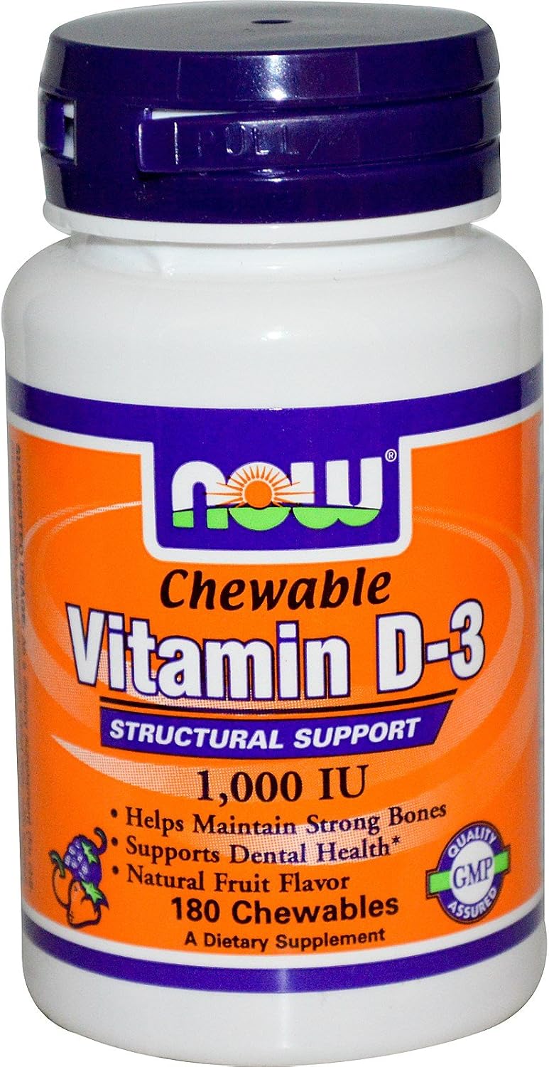 NOW Foods Vitamin D-3 1,000 IU 180 Chewable Tablets (Pack of 2) - görsel 1