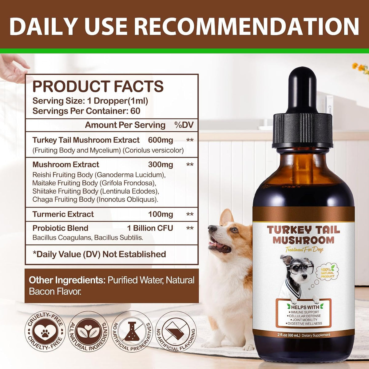Turkey Tail Mushroom for Dogs, – Convenient liquid form: Fast-absorbing drops make it easy to administer, even for – Image 5