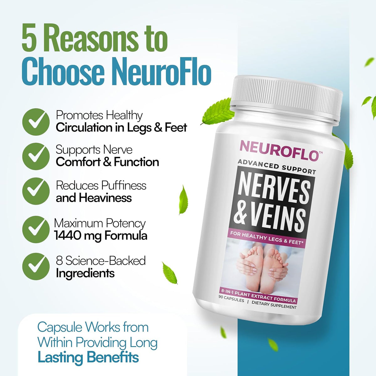 Mizzle NeuroFlo Leg Circulation Supplement – – Promotes vein tone – Ingredients like Diosmin and Horse Chestnut – Image 2