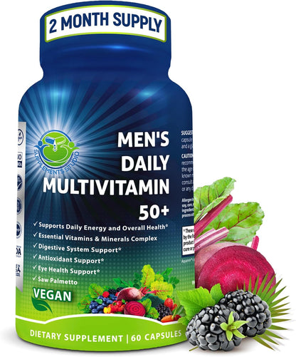 Men's Daily Multivitamin 50 Plus – Vegan Methylated Multivitamin for Men 50+ with Saw Palmetto, Biotin, Organic Superfoods, – Image 1