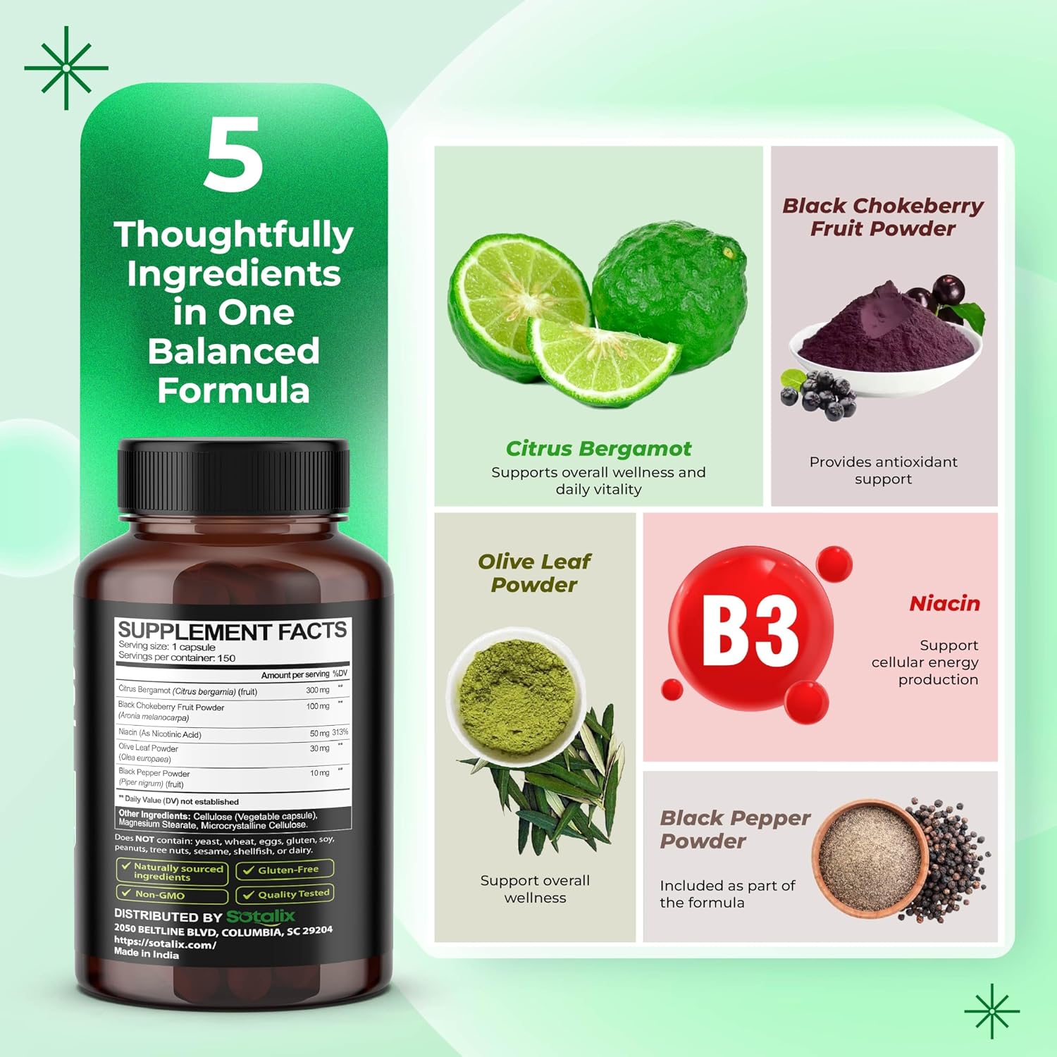 Premium Citrus Bergamot Supplement with Niacin - Heart and Circulatory Support - 150 Capsules - görsel 4