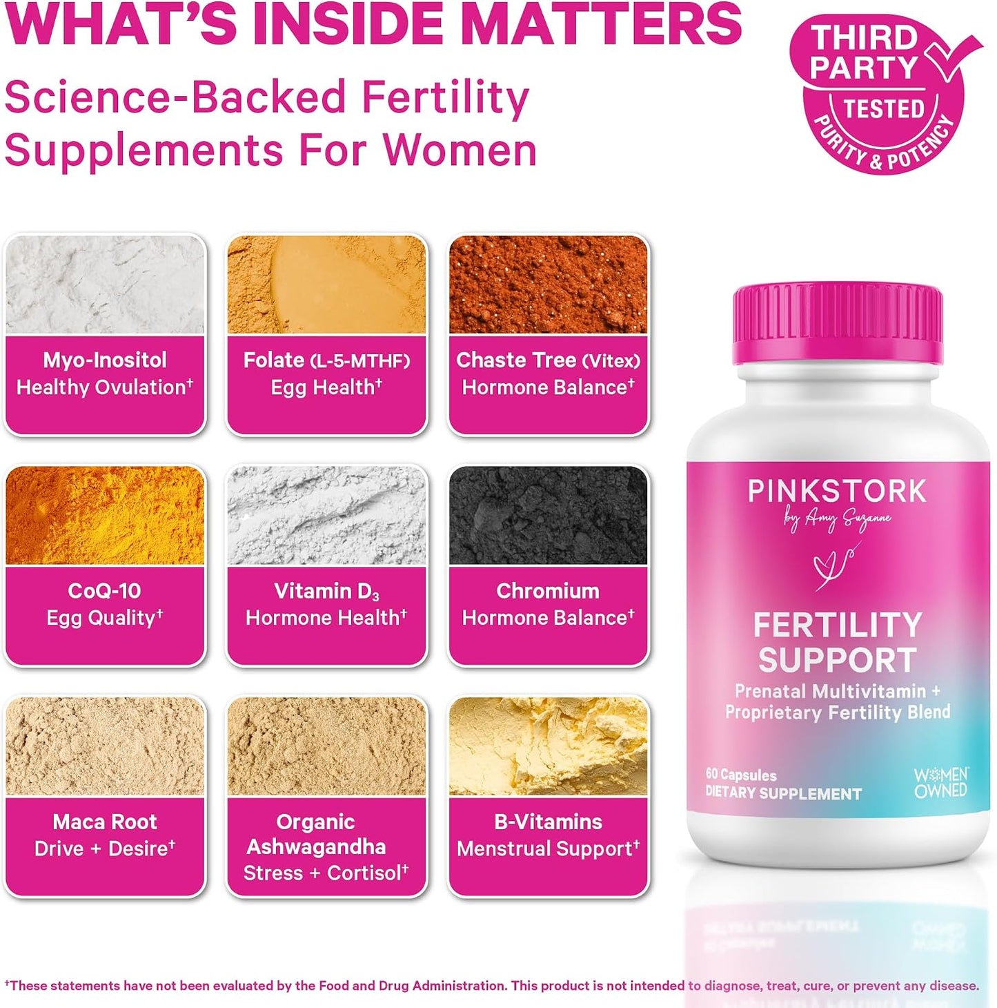 Pink Stork Fertility Supplement for Women's - 60 Capsules | Preconception Support with Inositol, Ashwagandha & Vitex - görsel 2