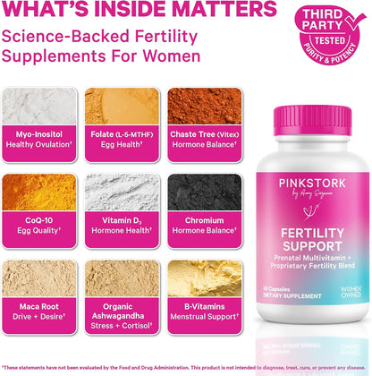 Pink Stork Fertility Supplement for Women's - 60 Capsules | Preconception Support with Inositol, Ashwagandha & Vitex