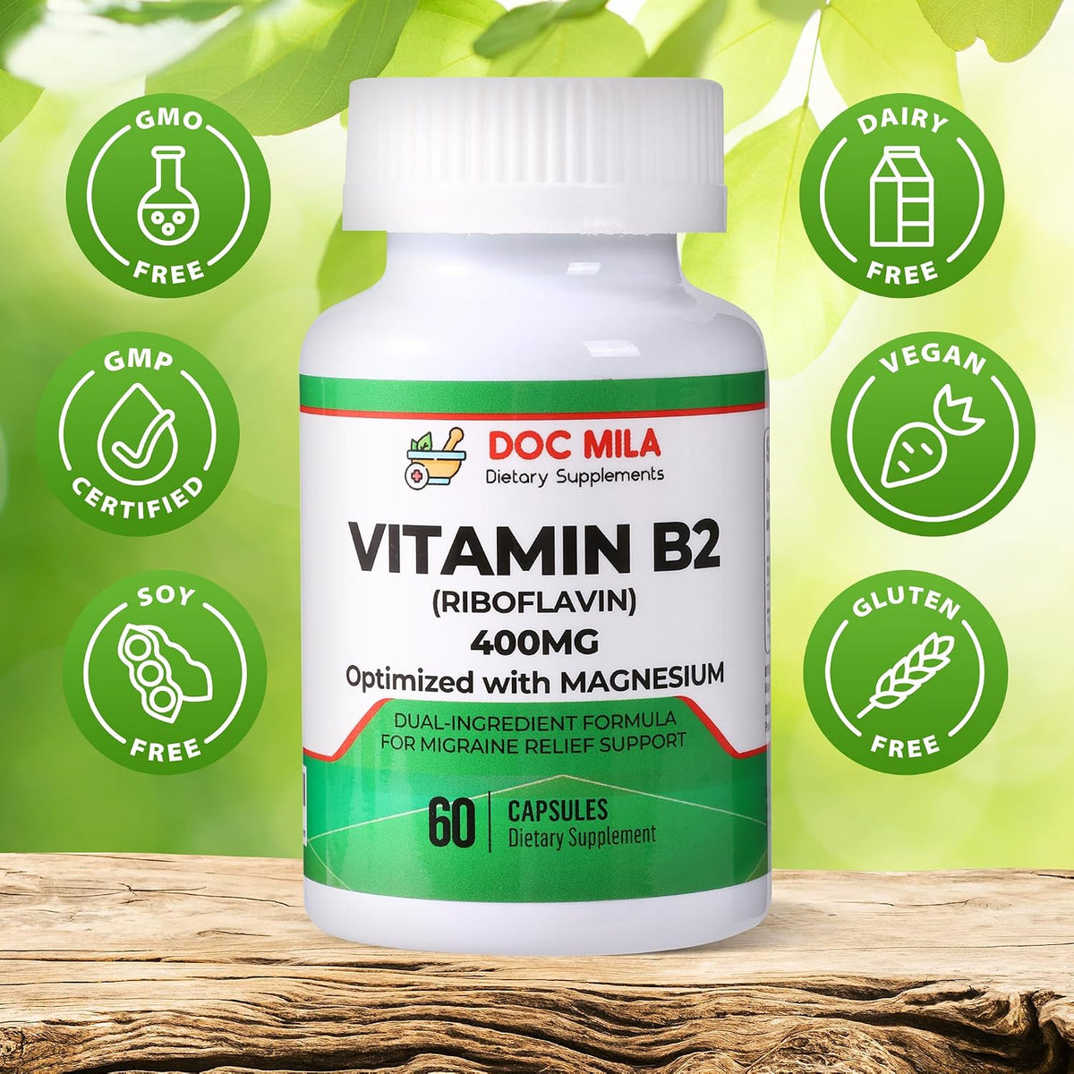Doc Mila Vitamin B2 Riboflavin 400mg Capsules – Vegan Supplement for Energy & Nervous System Support – 60 Capsules – Image 5
