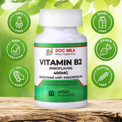 Doc Mila Vitamin B2 Riboflavin 400mg Capsules – Vegan Supplement for Energy & Nervous System Support – 60 Capsules – Image 5