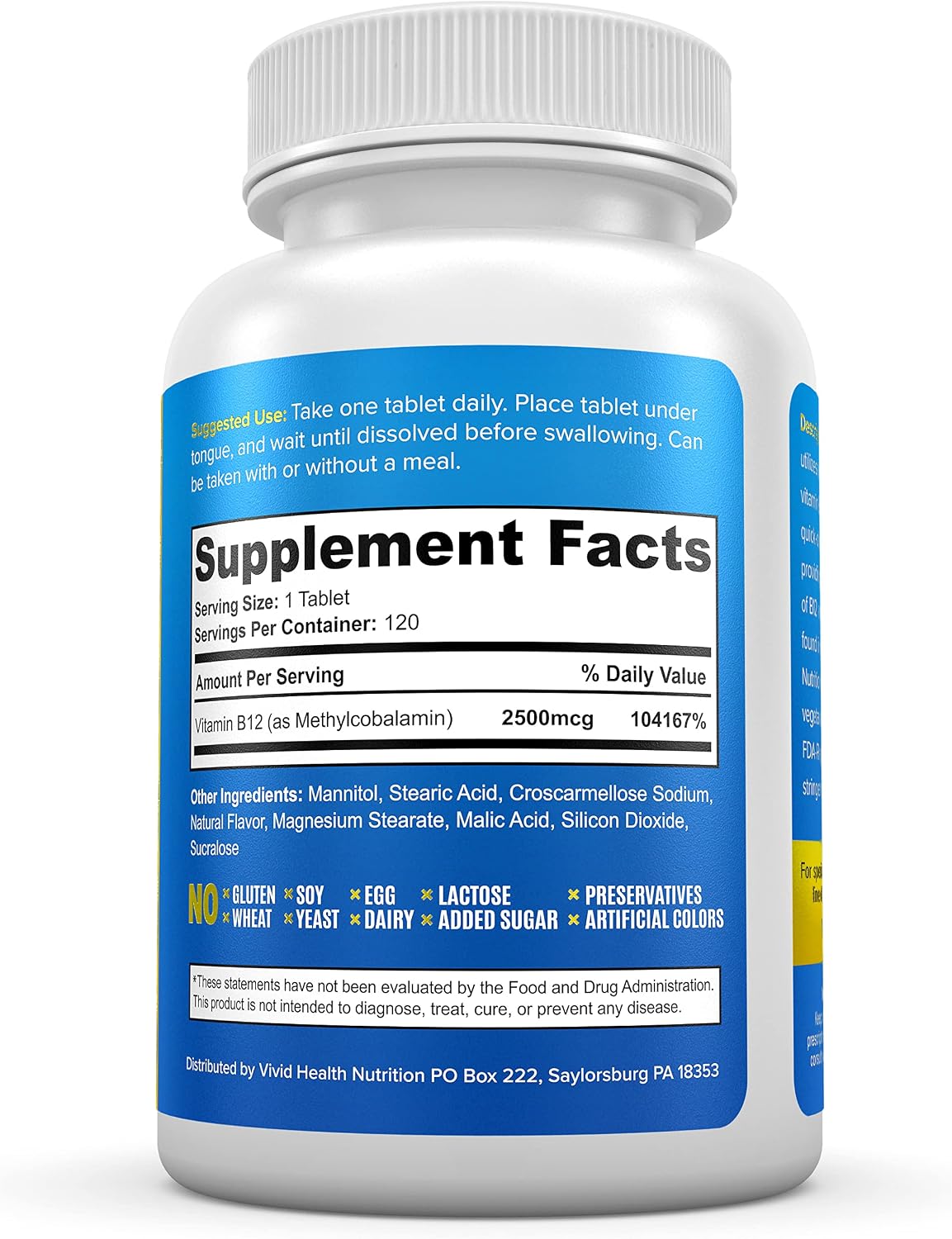 Energy Boosting Vitamin B12 Sublingual | Quick Dissolve Vegan B-12 with Methylcobalamin, 120 Fruit Punch Tablets - görsel 3