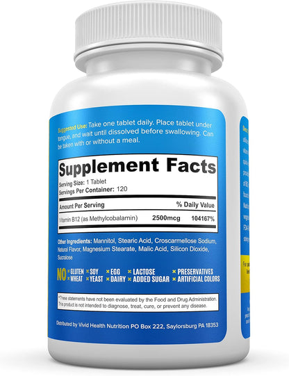 Energy Boosting Vitamin B12 Sublingual | Quick Dissolve Vegan B-12 with Methylcobalamin, 120 Fruit Punch Tablets