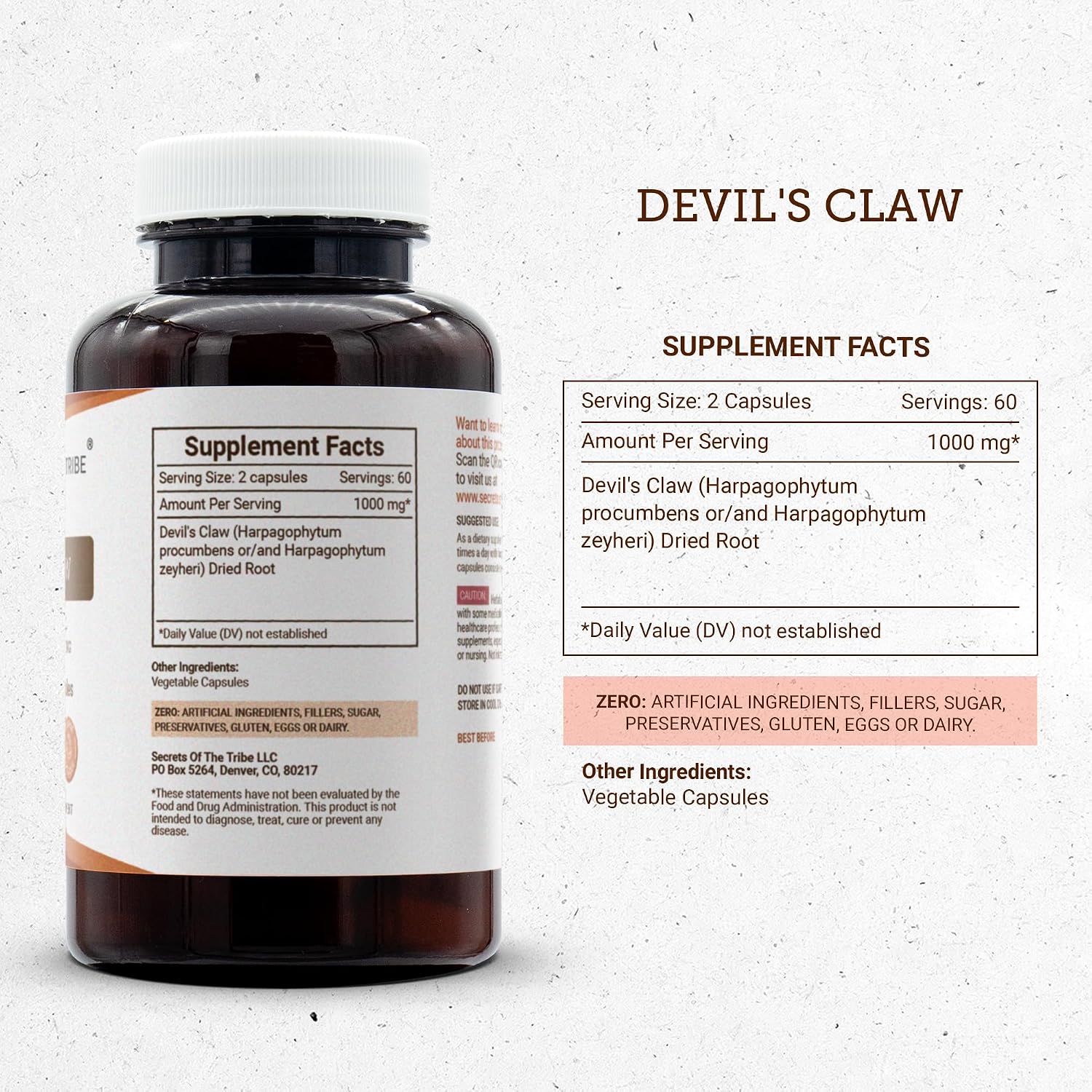 Secrets of the Tribe Devil's Claw 120 Capsules, 1000 mg - görsel 3