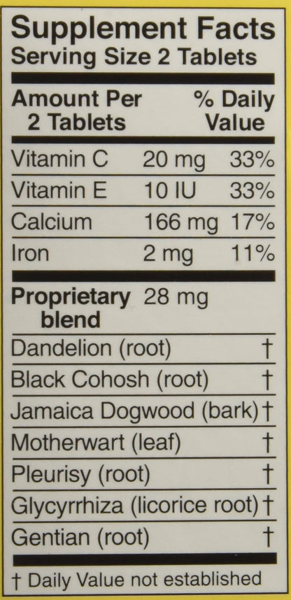 Lydia Pinkham Herbal Supplement Tablets for Menstruation and Menopause Support, 72 Count