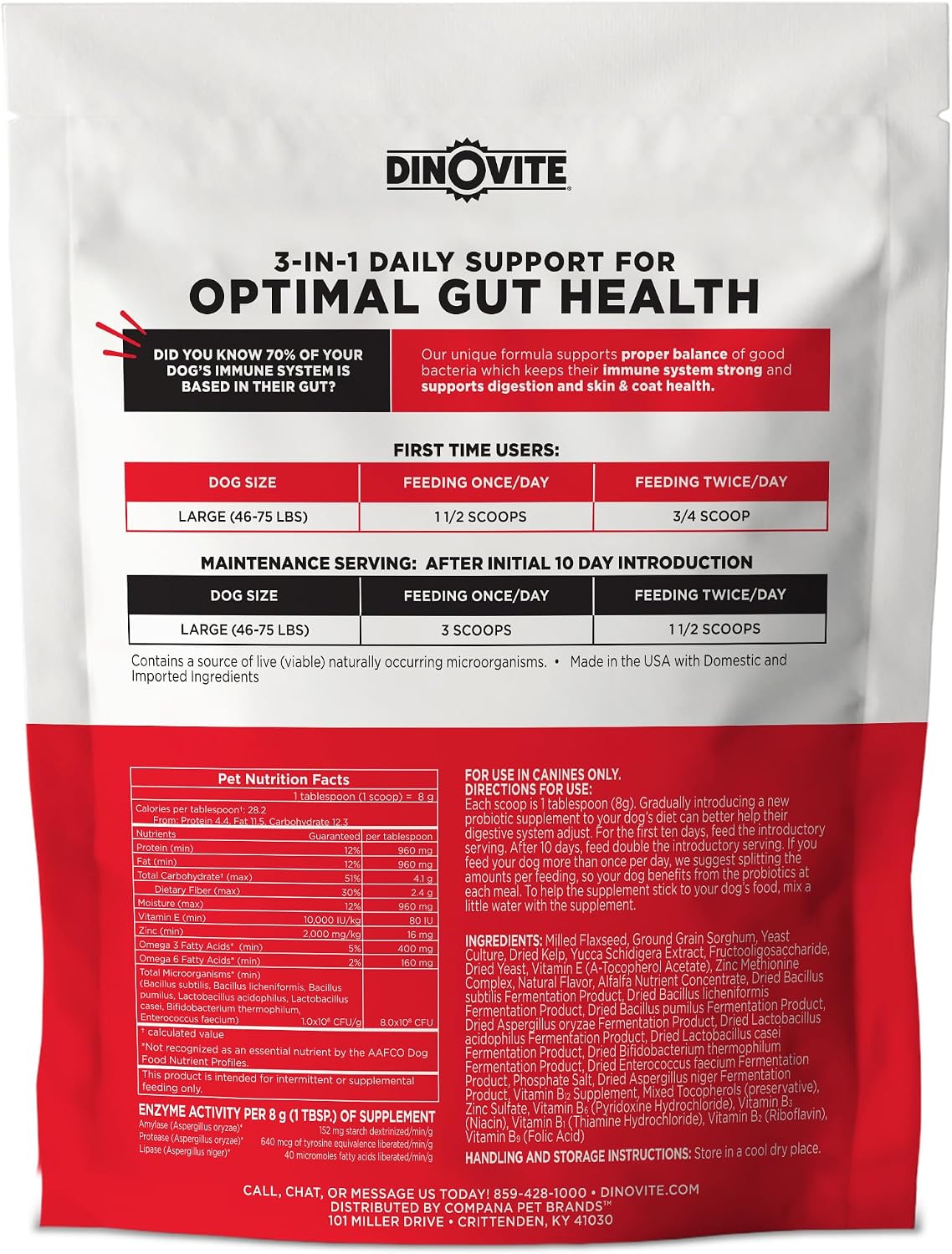 Dinovite Probiotics for Dogs, Probiotic Powder Food Topper for Large Dogs (over 20 kg), Daily Digestive Health & Skin Support with Omega-3s, 30 Servings - görsel 2
