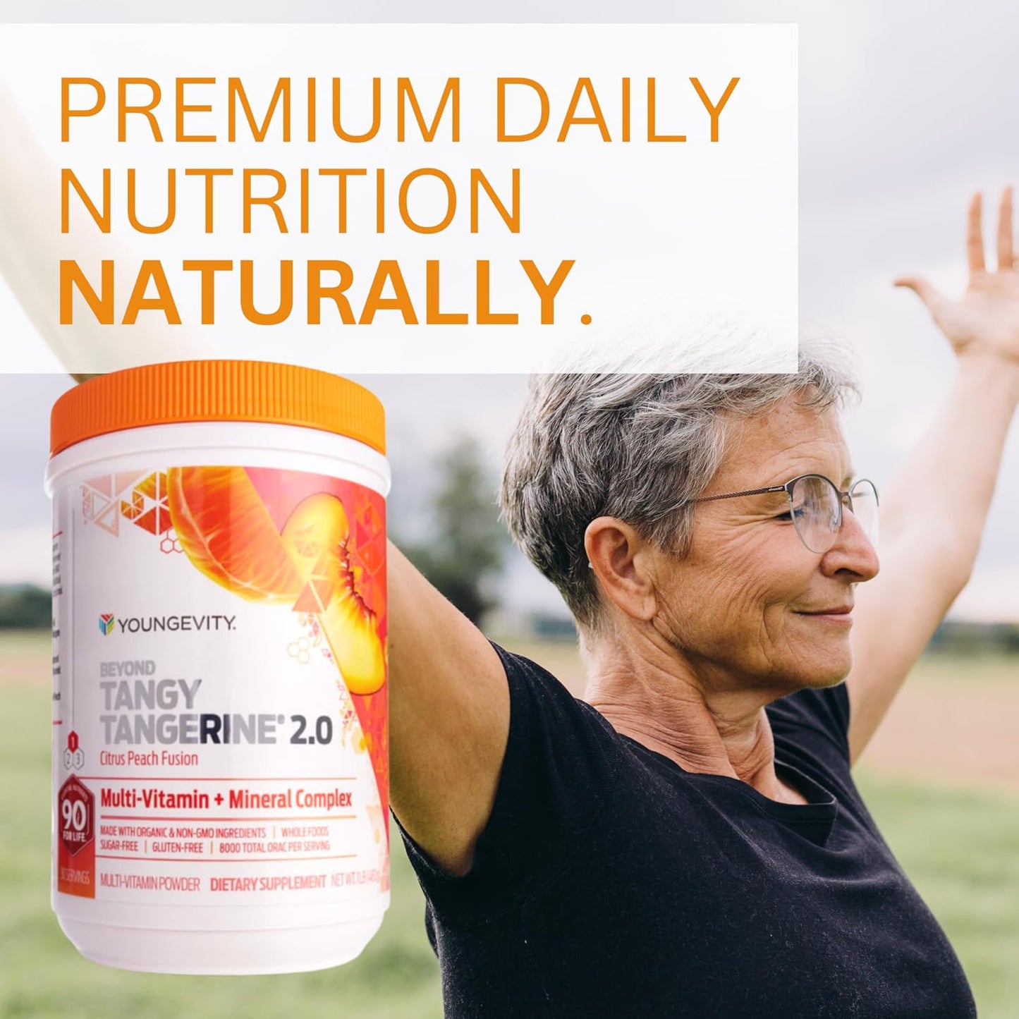 Youngevity Beyond Tangy Tangerine 2.0 Citrus Peach Fusion Multivitamin & Mineral Complex – Made with Natural & Whole Foods (8,000 ORAC) - görsel 3