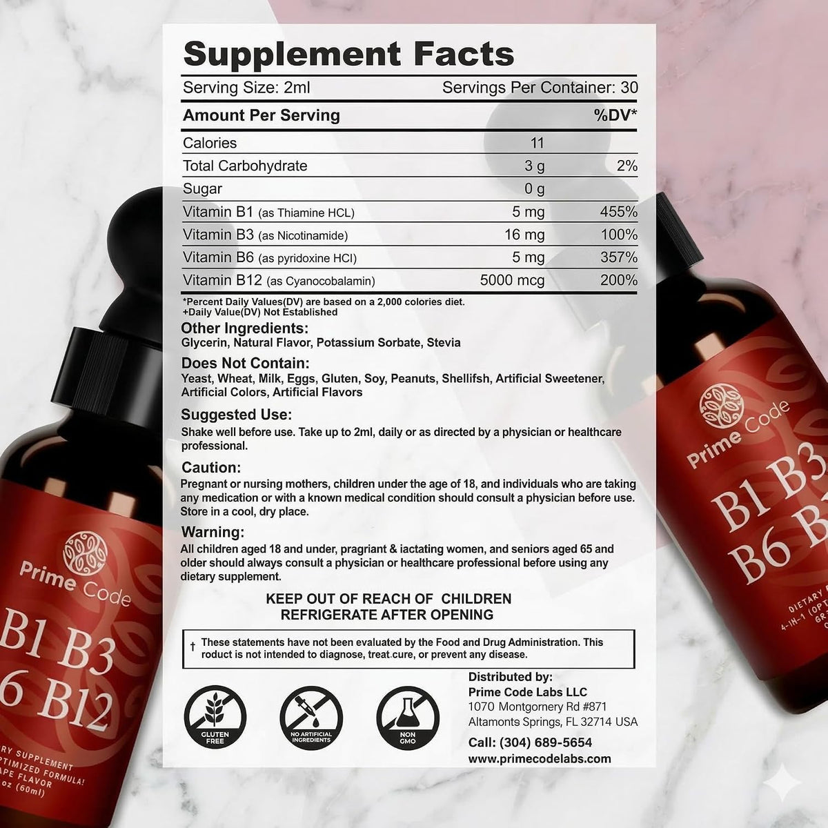 Prime Code Liquid B-Complex Drops with – Dosage: Look for a balanced formula that provides meaningful amounts of – Image 2
