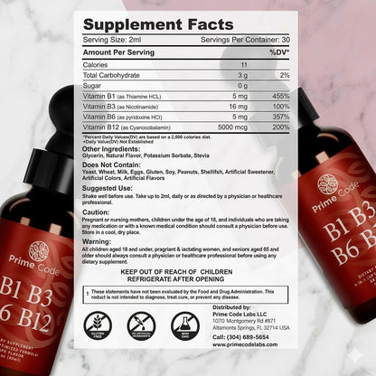 Prime Code Liquid B-Complex Drops with – Dosage: Look for a balanced formula that provides meaningful amounts of – Image 2
