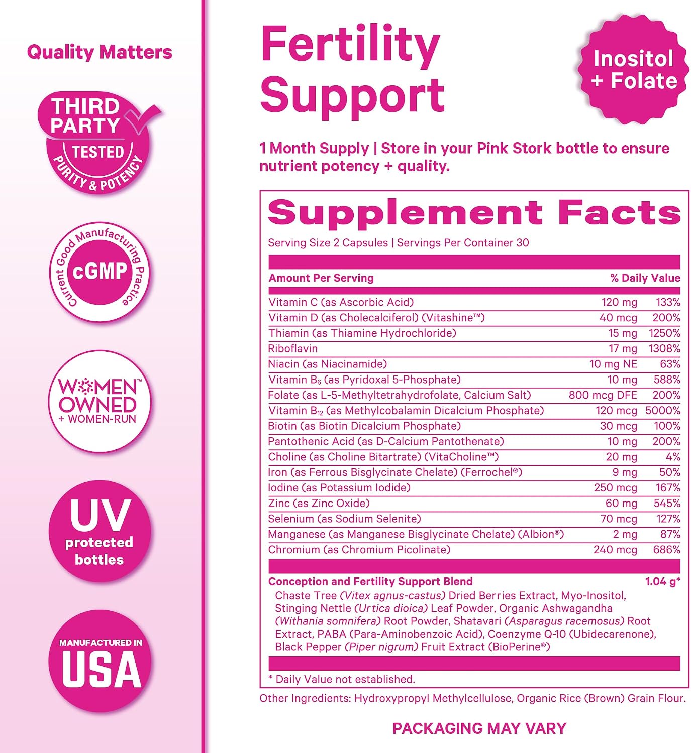 Pink Stork Fertility Supplement for Women's - 60 Capsules | Preconception Support with Inositol, Ashwagandha & Vitex - görsel 6