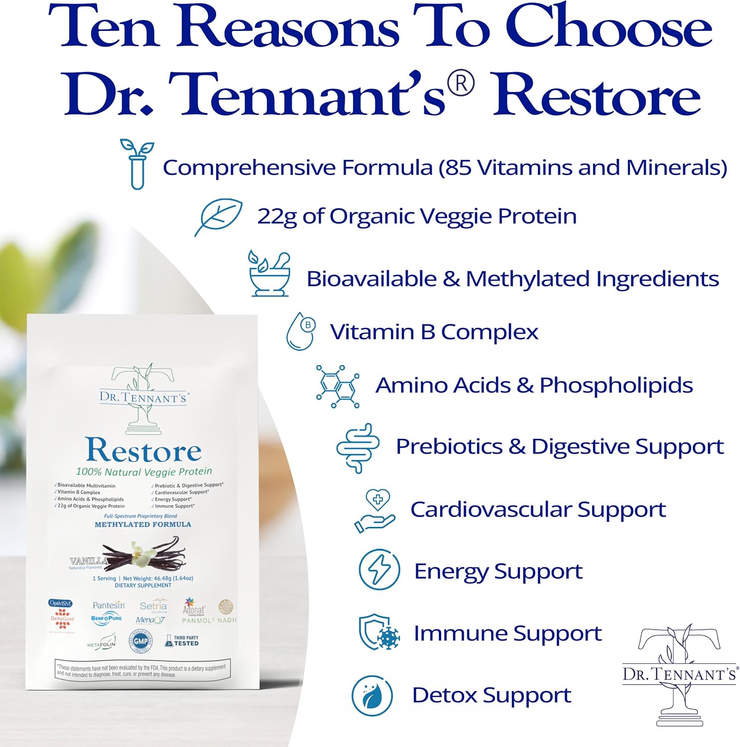 Dr Tennant's Restore Vanilla Shake: 50+ Methylated Vitamins & Minerals with 23g Vegan Protein, 14-Day Supply - görsel 4