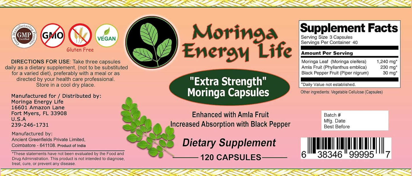 Moringa Extra Strength Capsules 120 – Moringa Oleifera, Amla Fruit & Black Pepper - görsel 2