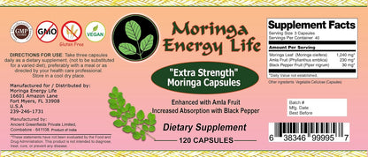 Moringa Extra Strength Capsules 120 – Moringa Oleifera, Amla Fruit & Black Pepper