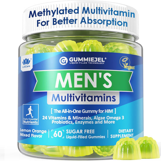 LILICARE Men's Multivitamin Gummies – Methylated B Complex, Omega-3, Probiotics & Enzymes, Sugar-free, Vegan (No Iron) 60 – Image 1