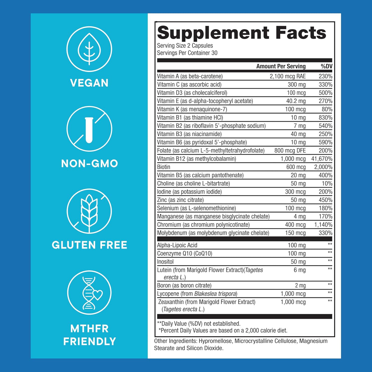Purest Methylated Multivitamin for Men and – Methylfolate (L-5-MTHF): Vital for DNA synthesis and breaking down – Image 2