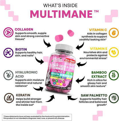 Clean Nutraceuticals Biotin Collagen Keratin Gummies | Hair, Skin and Nails Vitamins for Women's | Hyaluronic Acid Bamboo – Image 3