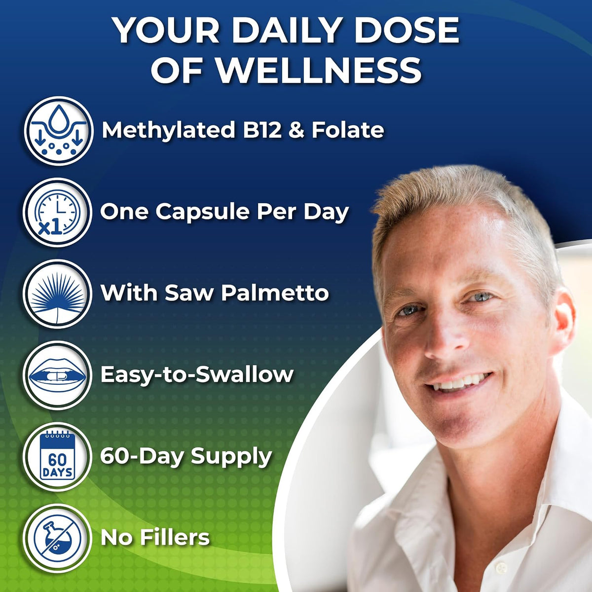 Men's Daily Multivitamin 50 Plus – Vegan Methylated Multivitamin for Men 50+ with Saw Palmetto, Biotin, Organic Superfoods, – Image 2