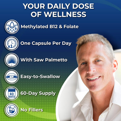 Men's Daily Multivitamin 50 Plus – Vegan Methylated Multivitamin for Men 50+ with Saw Palmetto, Biotin, Organic Superfoods, – Image 2