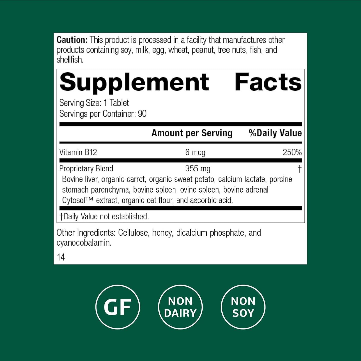 Standard Process Cataplex B12 - Vitamin B12 Supplement - 90 Tablets - görsel 2