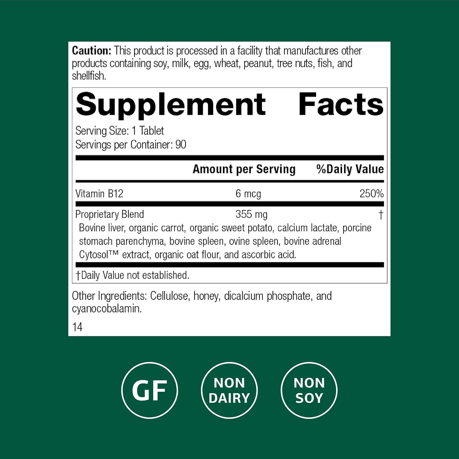 Standard Process Cataplex B12 - Vitamin B12 Supplement - 90 Tablets - görsel 2