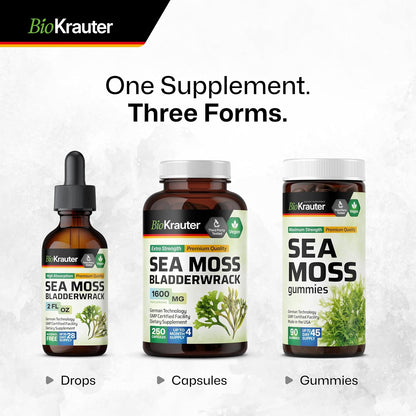 BIO KRAUTER 2-in-1 Sea Moss & Bladderwrack Drops - Vegan Liquid Supplement, 60 mL