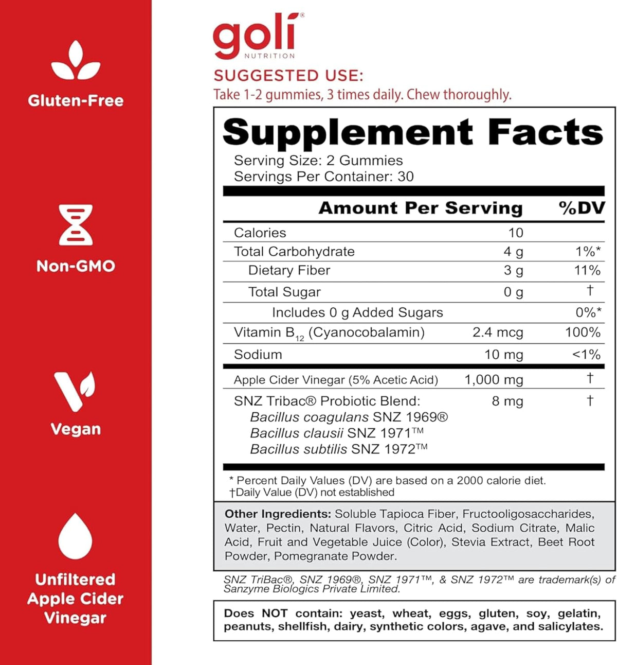 Goli Zero Sugar Apple Cider Vinegar Gummies – Vegan & Keto-Friendly: Gelatine‑free, pectin‑based, low in net carbs. – Image 5