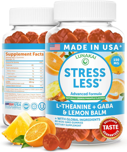 Lunakai USA Made Calm & Stress Relief Gummies – GABA + L-Theanine Supplement for Adults & Kids – 60 Count – Image 1