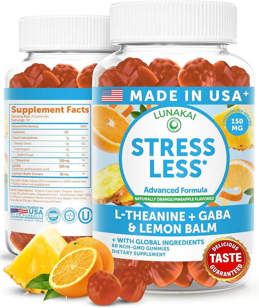 Lunakai USA Made Calm & Stress Relief Gummies – GABA + L-Theanine Supplement for Adults & Kids – 60 Count – Image 1