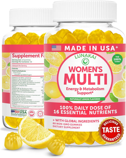 Lunakai USA Made Women's's Multivitamin Gummies – Daily 16 Multi Vitamins for Energy & Wellbeing, 60ct – Image 1