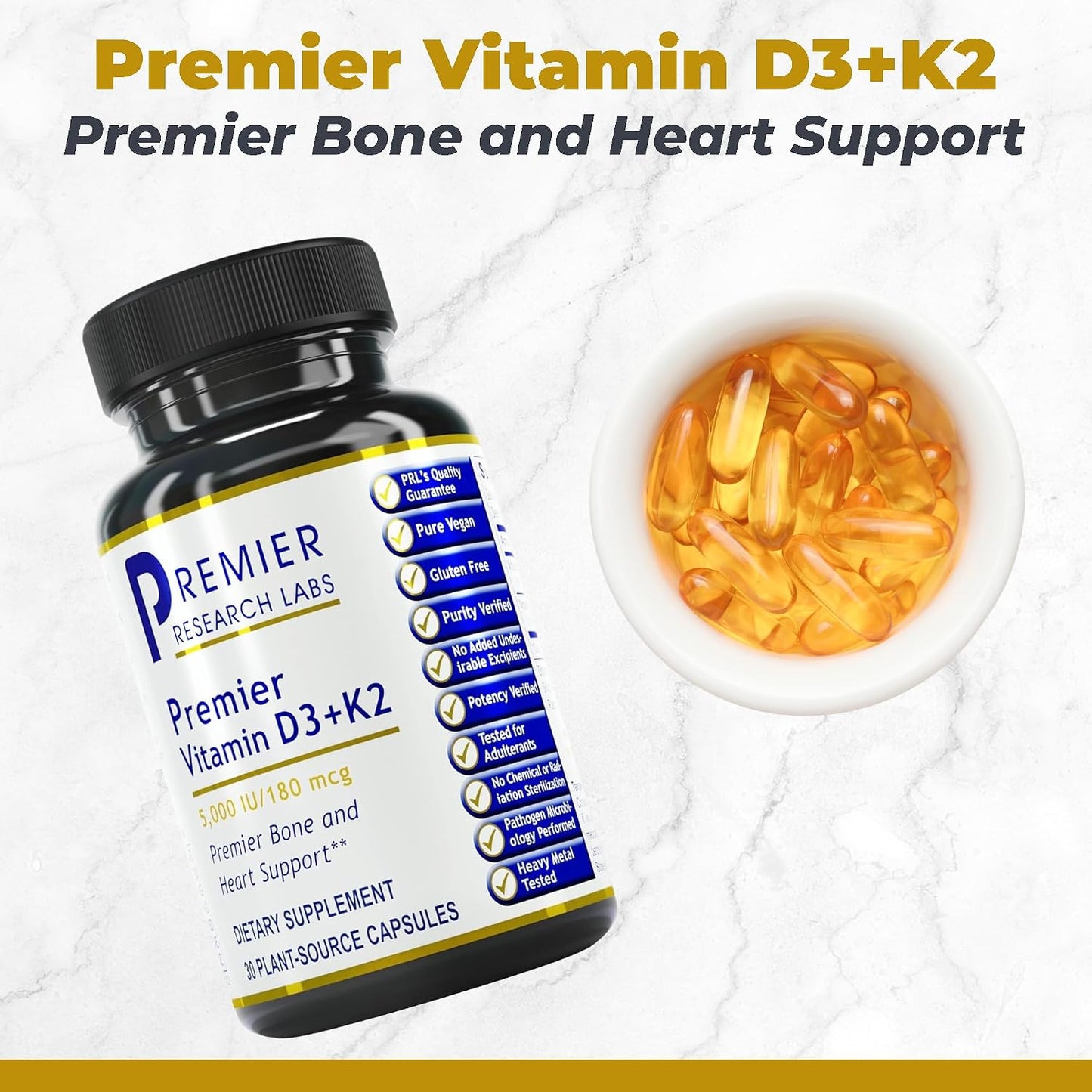 Premier Research Labs Vitamin D3 + K2 5000 IU, 30 Capsules - görsel 2