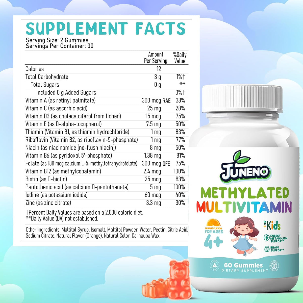 Juneno Methylated Multivitamin Gummies for – Certifications: These gummies are vegan and non-GM, made in – Image 7