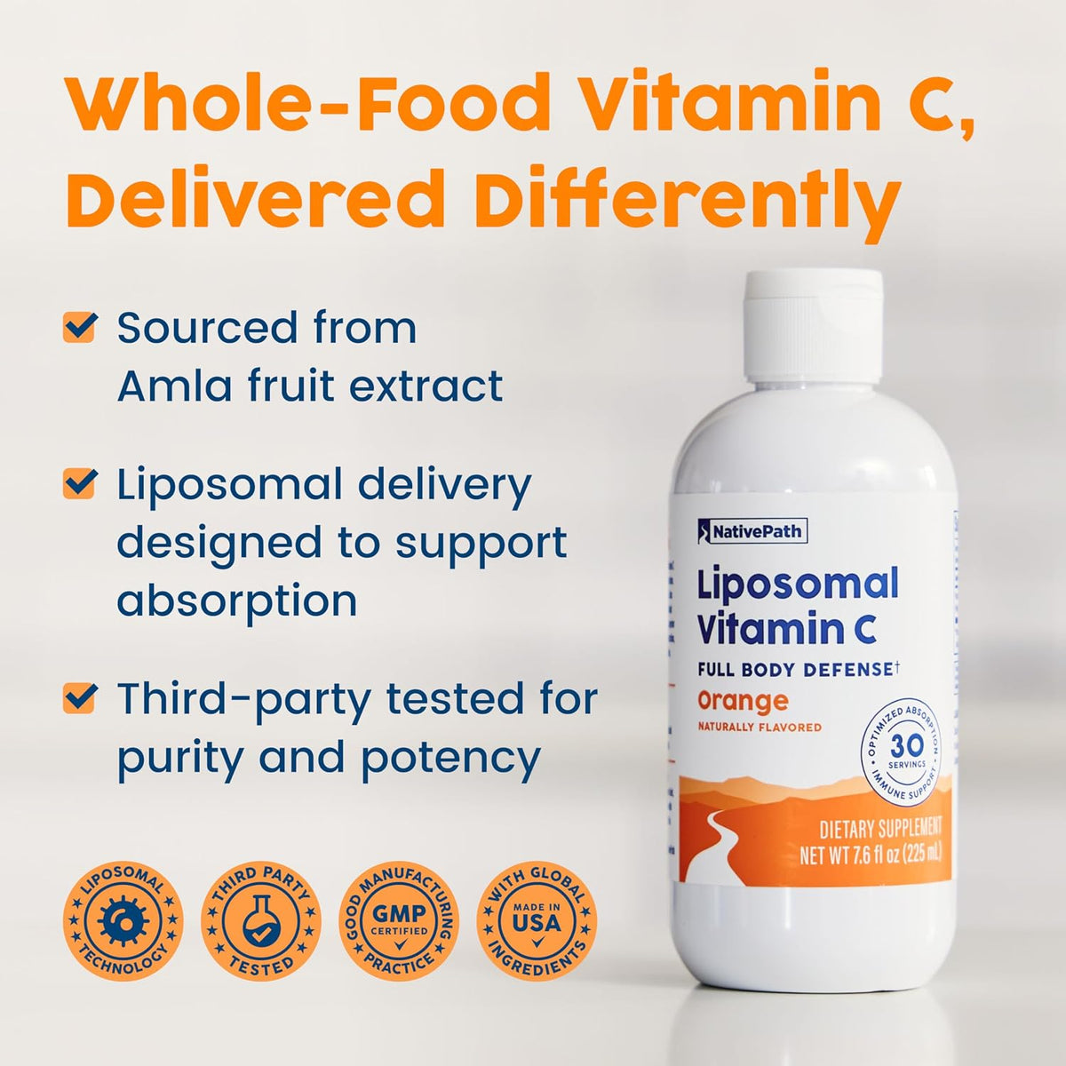 NativePath Liposomal Vitamin C 500mg from Wholefood Amla Fruit - Soy-Free Egg Yolk Lecithin Liposomes - Orange Flavour – Image 3