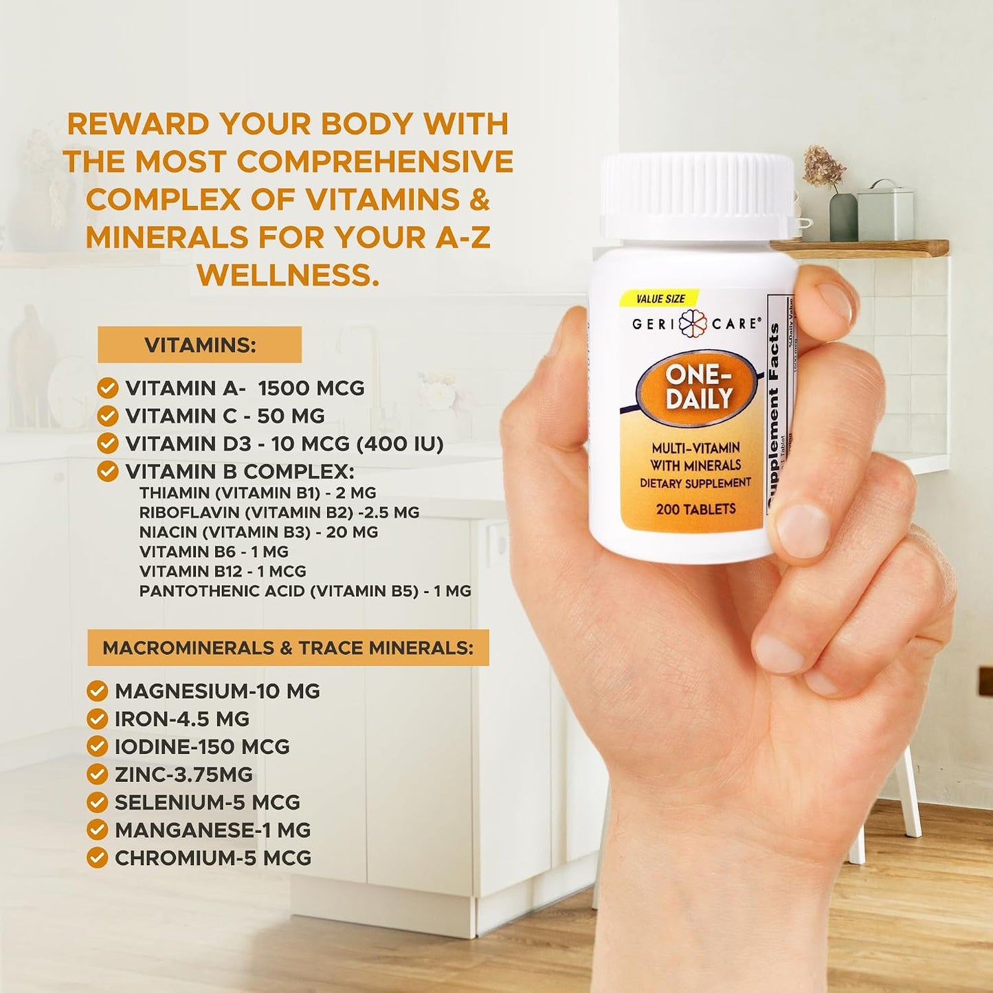 GeriCare One-Daily Multivitamin with Minerals – High-Potency Dietary Supplement for Men and Women, 200 Tablets - görsel 4