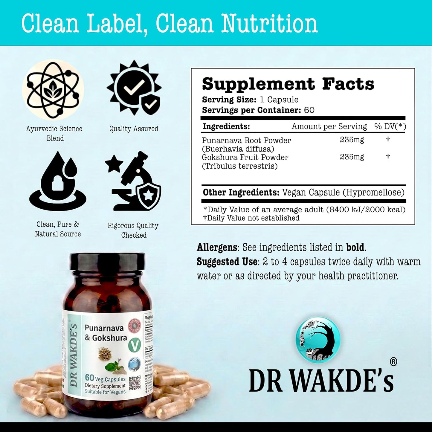 DR WAKDE's Punarnava & Gokshura Capsules (60 Veg Caps, Ayurvedic Urinary Support) - görsel 5