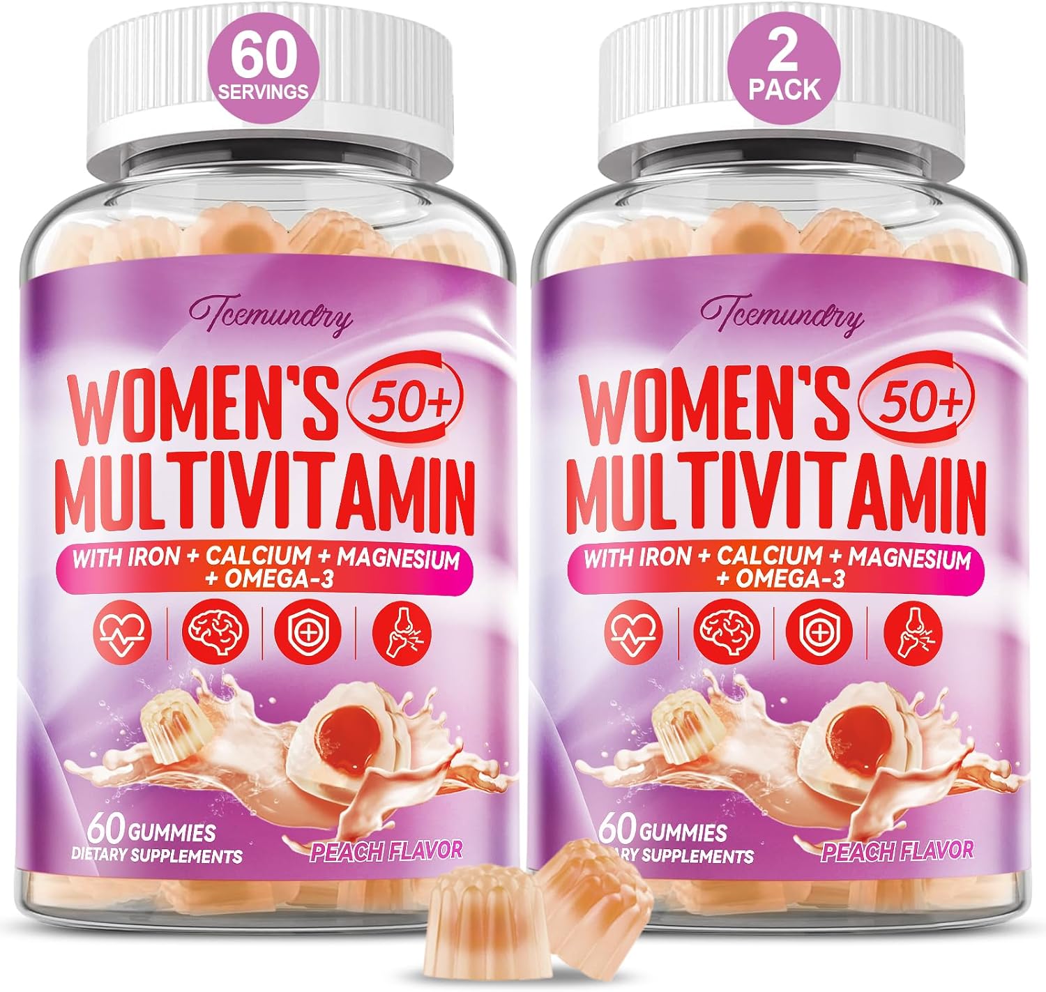 Multivitamin Gummies for Women's 50+ with Omega-3, Coenzyme Q10, Iron, Calcium, Zinc, Vitamin A, C, D3, E, K2, B Complex, Folate - Multi Vitamins & Minerals for Energy, Beauty, Immune - Pack of 2 - görsel 1