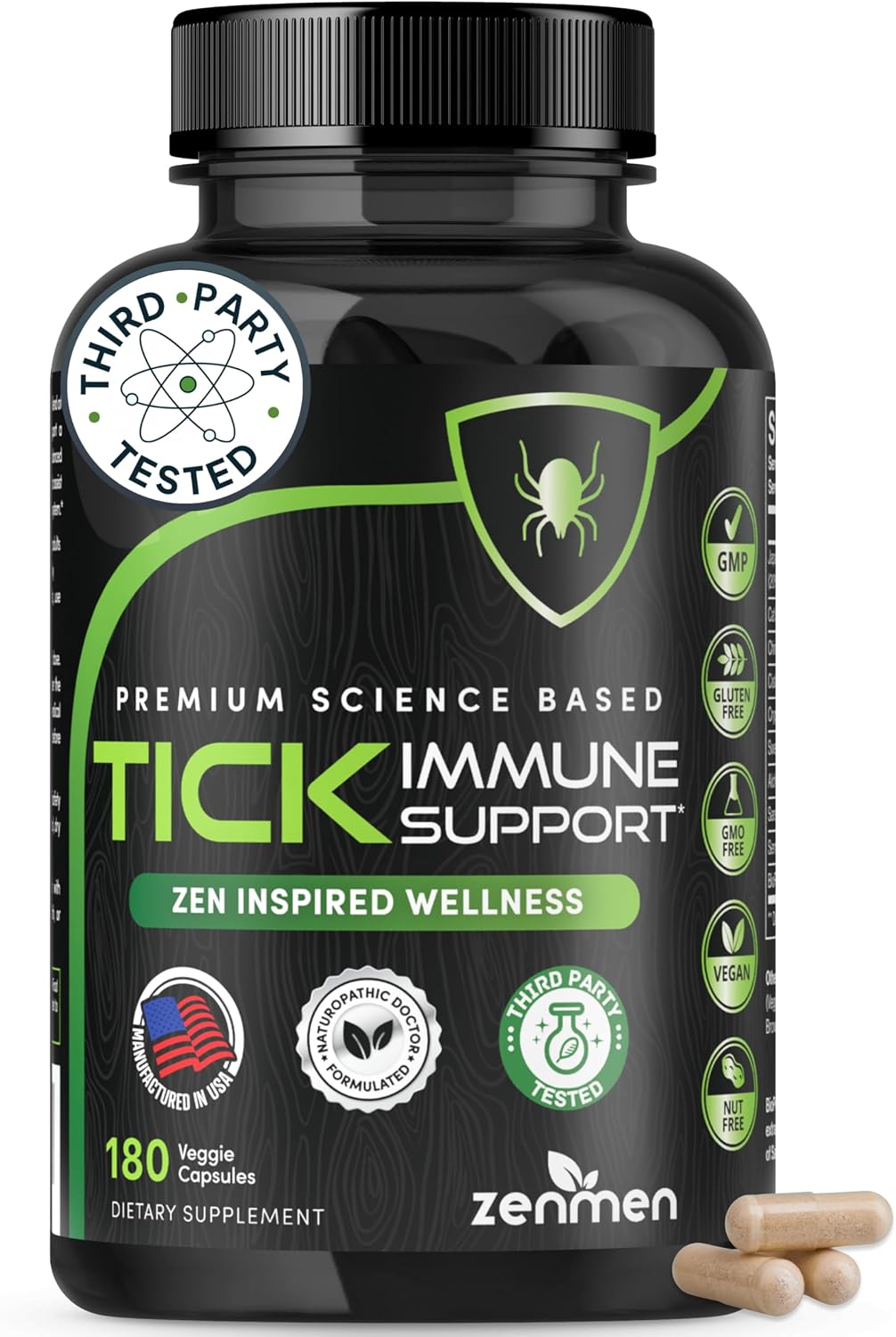 Zenmen Daily Tick Guard Immune Support Supplement - Improved Formula - 180 Vegan Capsules - görsel 1