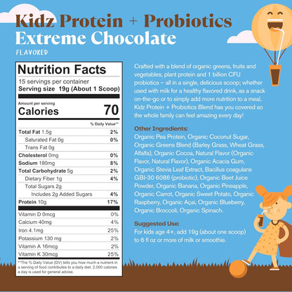 Amazing Grass Kidz Superfood: Vegan Protein & Probiotics for Kids, Extreme Chocolate, 15 Servings