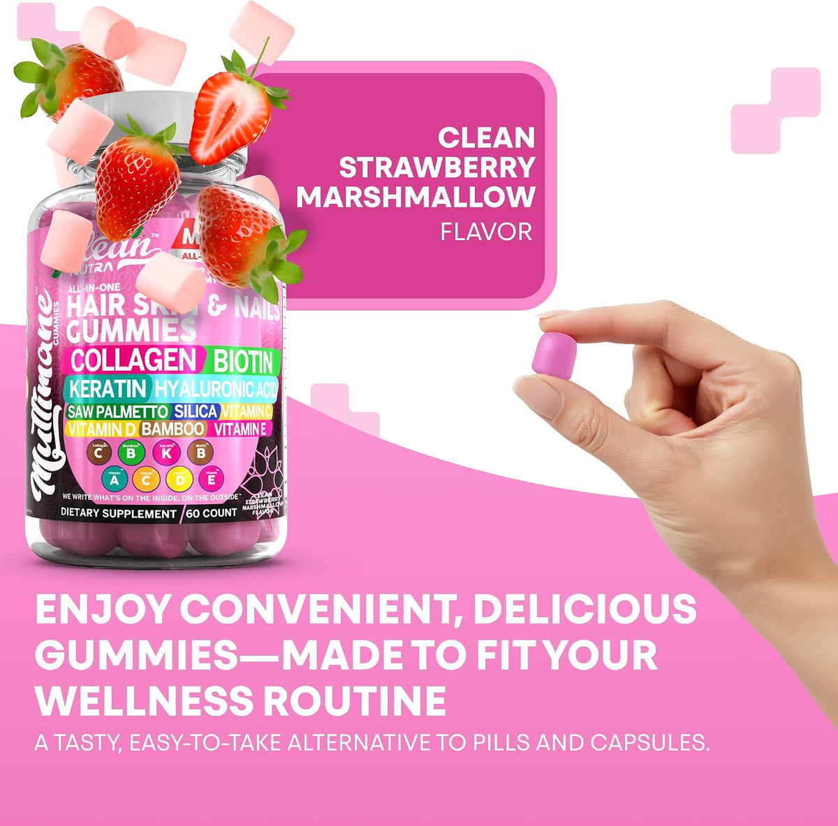 Clean Nutraceuticals Biotin Collagen Keratin Gummies | Hair, Skin and Nails Vitamins for Women's | Hyaluronic Acid Bamboo – Image 7