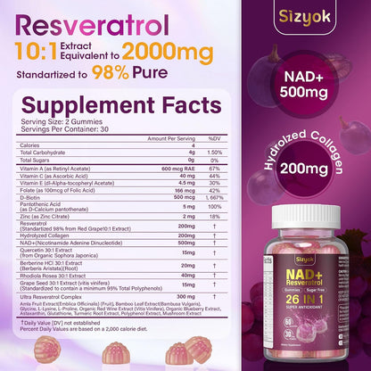 NAD Resveratrol Gummies for Women's - – Trans-Resveratrol : A powerful antioxidant from grapes, known to support – Image 2